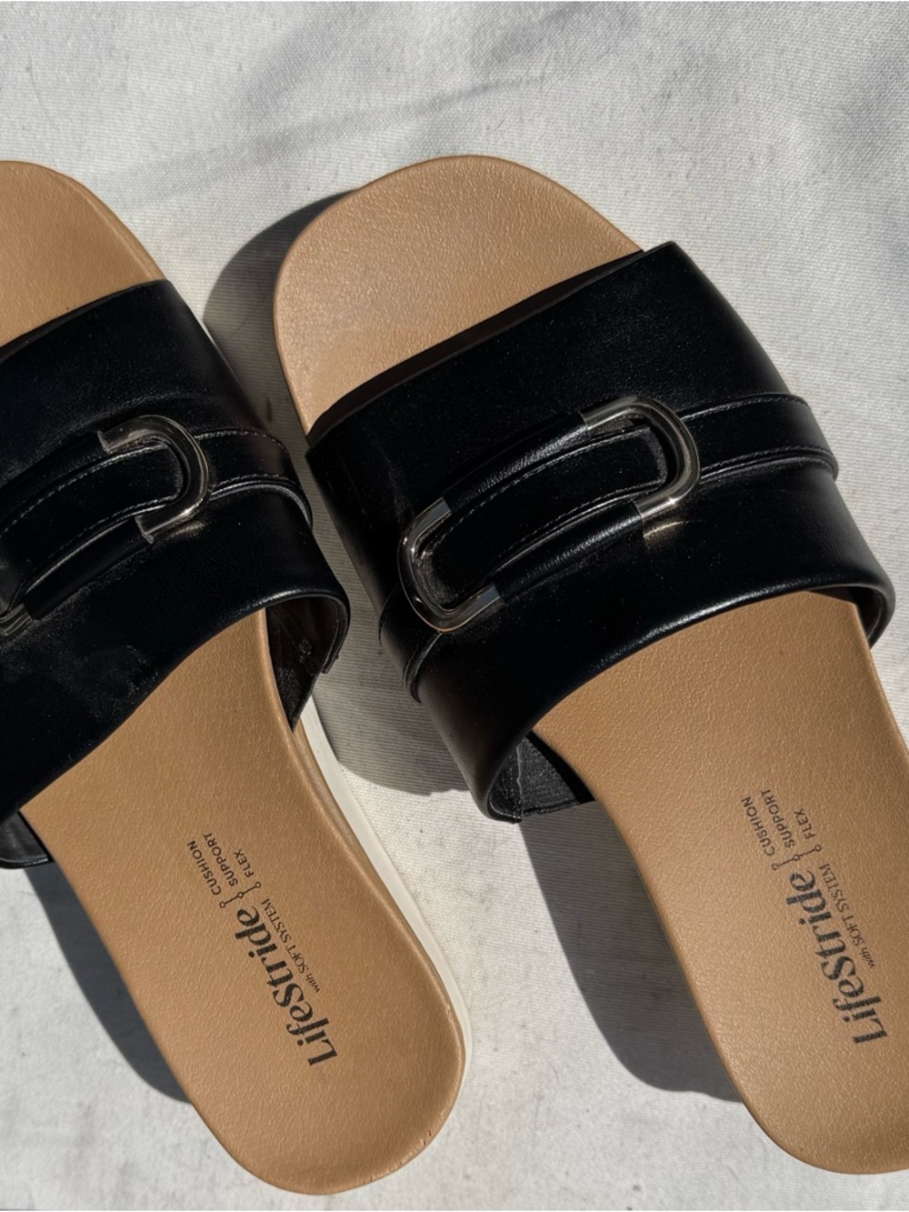 Life Stride Black Slide Sandals with Decorative Buckle